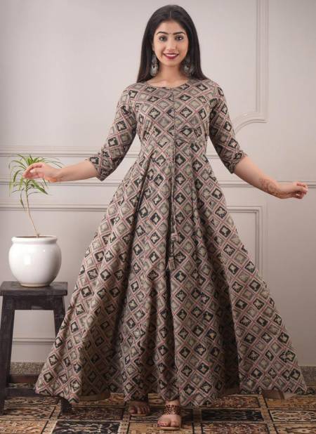 Multi Colour STYLISHTA STYLISHTA 10 Fancy Festive Wear Pure Chanderi Printed Gown Collection 10004